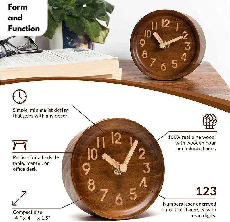 Round Wood Table Clock