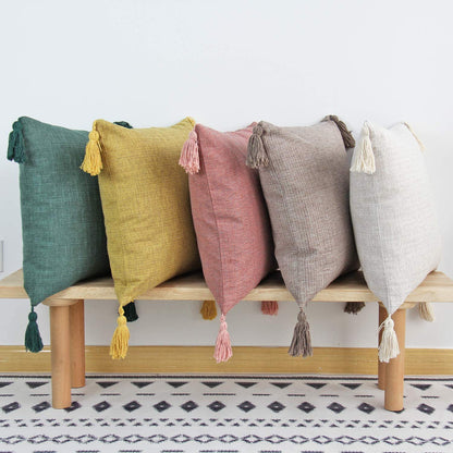 Linen Tassel Pillow Cover