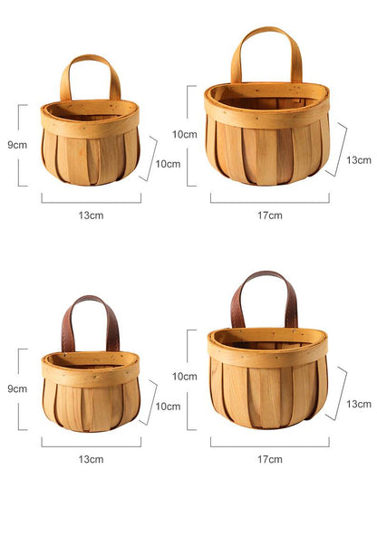 Handled Wood Wall Basket