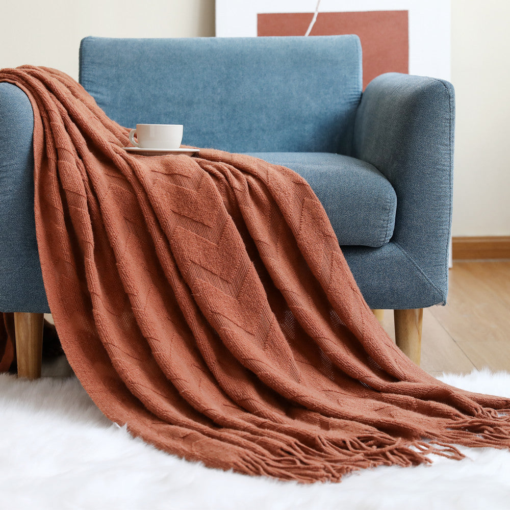 Geometric Tassel Knit Throw Blanket
