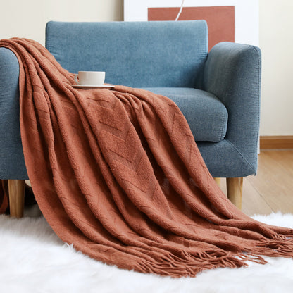 Geometric Tassel Knit Throw Blanket
