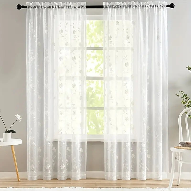 Pastoral White Embroidery Flower Vine Curtain Screen