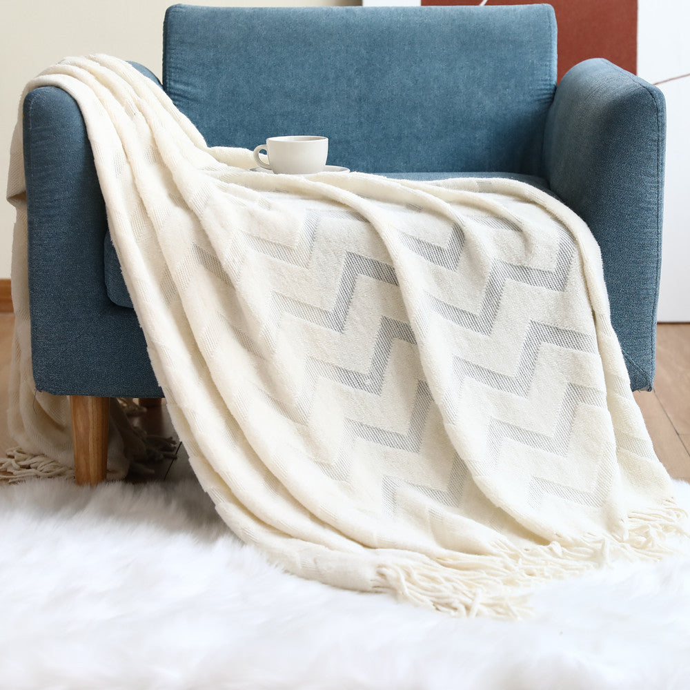 Geometric Tassel Knit Throw Blanket