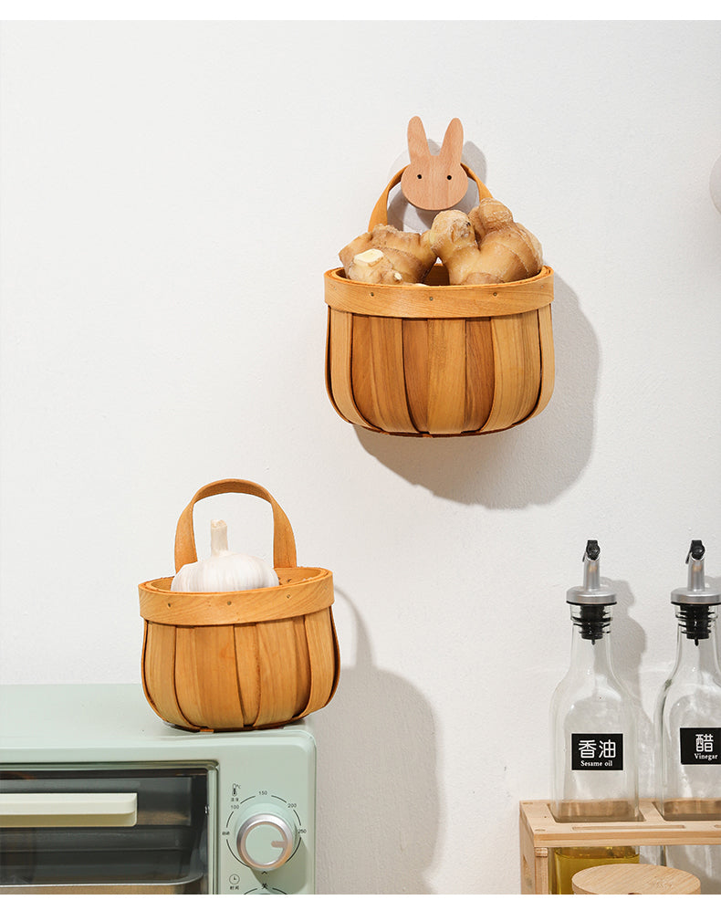 Handled Wood Wall Basket