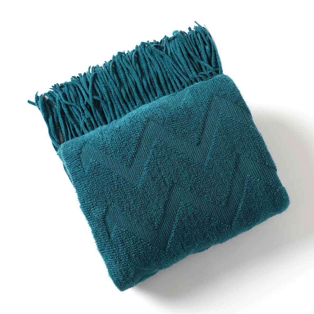 Geometric Tassel Knit Throw Blanket