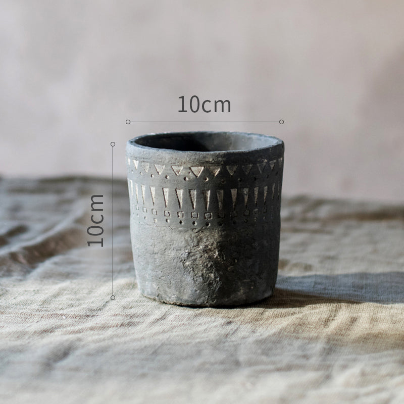 Etched Charcoal Ceramic Planter