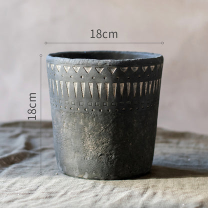 Etched Charcoal Ceramic Planter