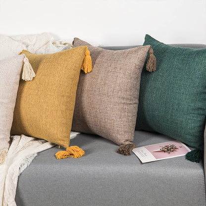 Linen Tassel Pillow Cover