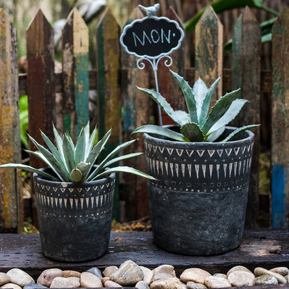 Etched Charcoal Ceramic Planter