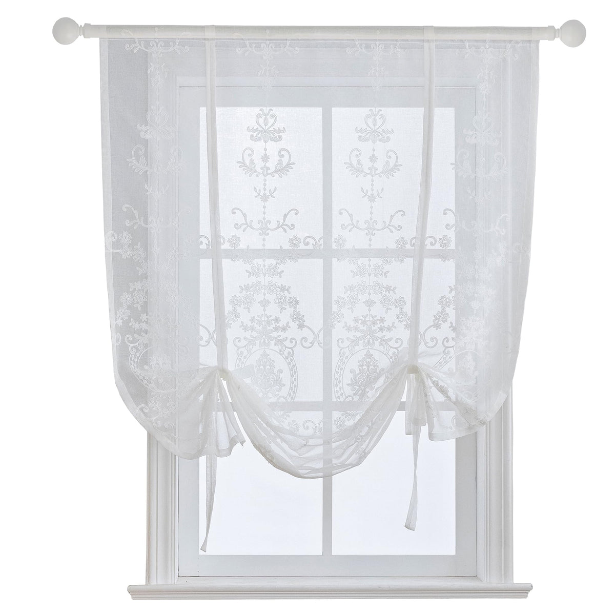 Sheer Floral Tie-Up Curtain — 47"×47"