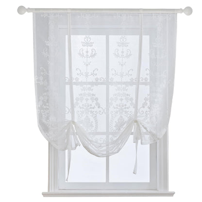 Sheer Floral Tie-Up Curtain — 47"×47"
