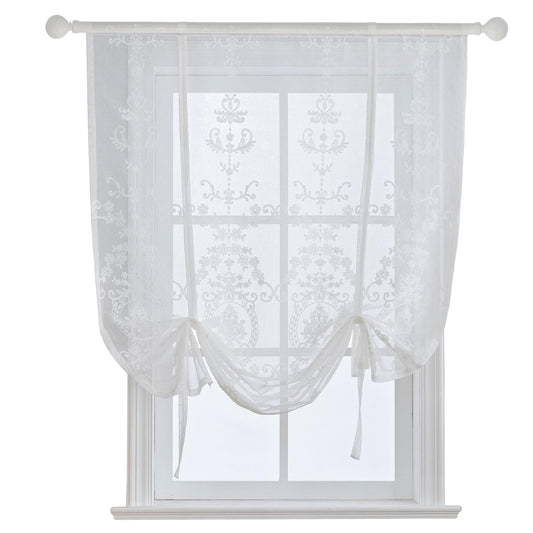 Sheer Floral Tie-Up Curtain — 47"×47"
