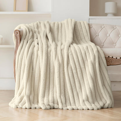 Beige Faux Fur Throw Blanket