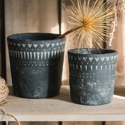 Etched Charcoal Ceramic Planter