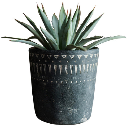 Etched Charcoal Ceramic Planter
