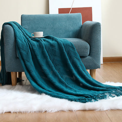 Geometric Tassel Knit Throw Blanket