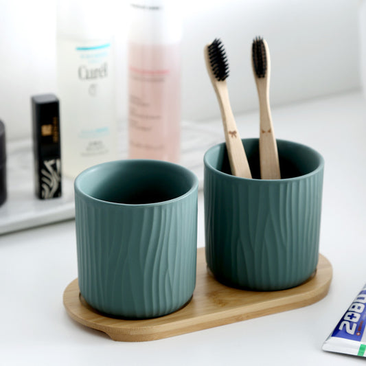Textured Ceramic Vanity Cup Set
