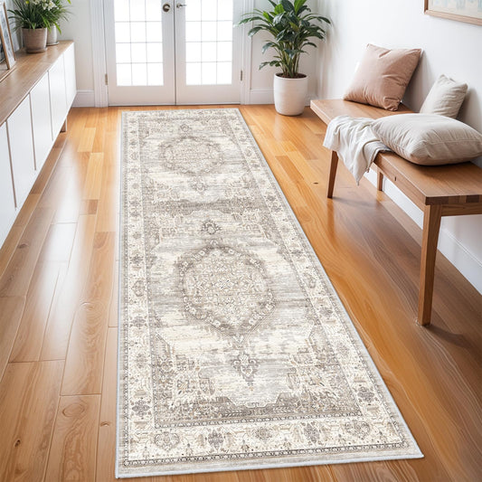 Washable Hallway Runner Rug — Beige, 3×8ft