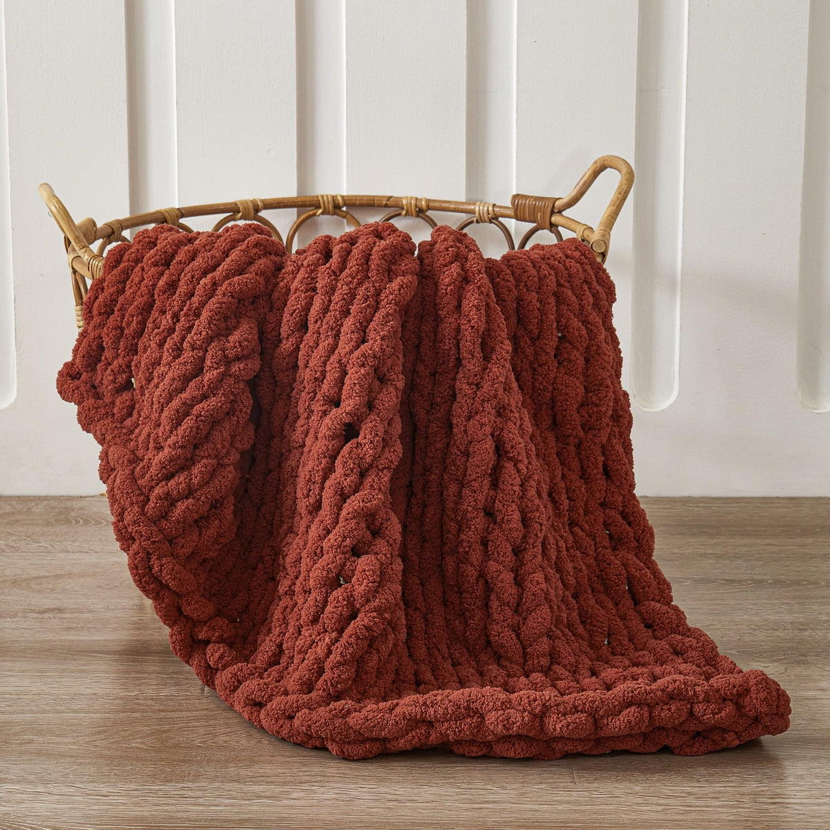 Chunky Knit Throw Blanket — Rust, 40"×40"