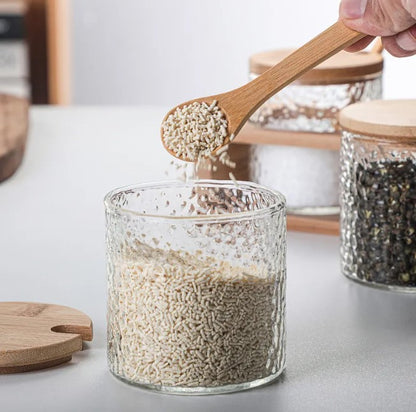 Glass Seasoning Jar Set with Wood Stand
