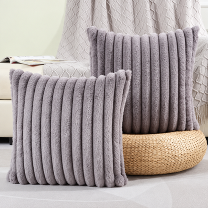 Ribbed Faux-Fur Pillow Cover