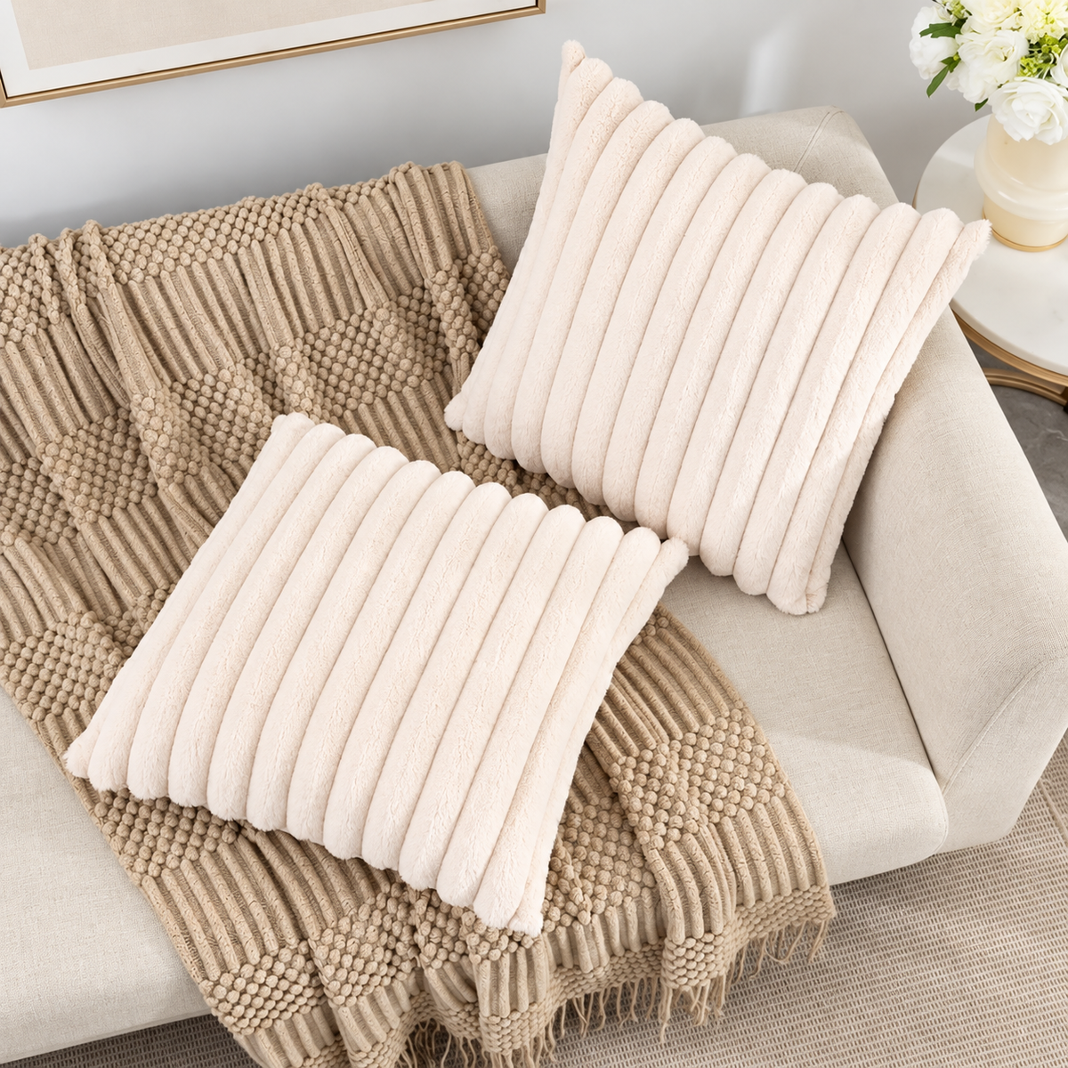Ribbed Faux-Fur Pillow Cover