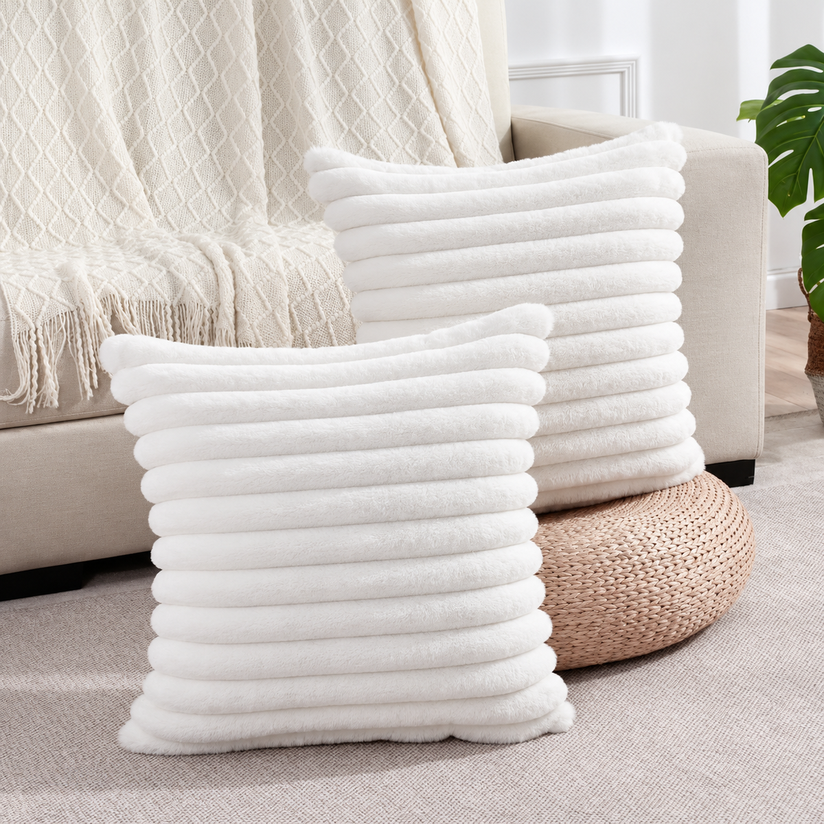 Ribbed Faux-Fur Pillow Cover