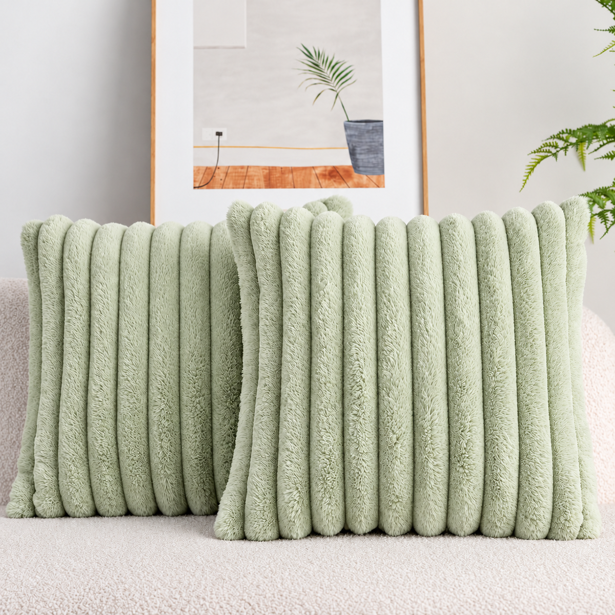 Ribbed Faux-Fur Pillow Cover