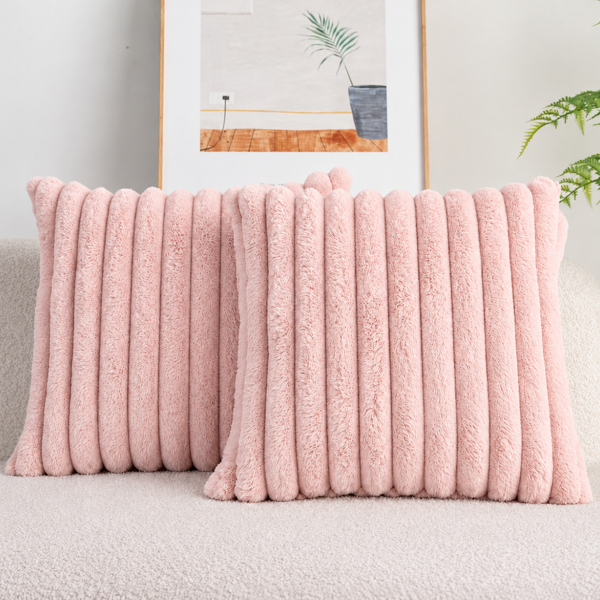 Ribbed Faux-Fur Pillow Cover