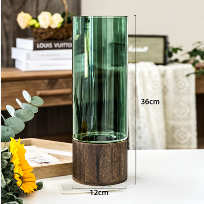 Smoked Glass & Wood Vase