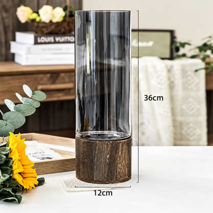 Smoked Glass & Wood Vase