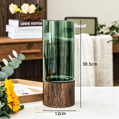 Smoked Glass & Wood Vase