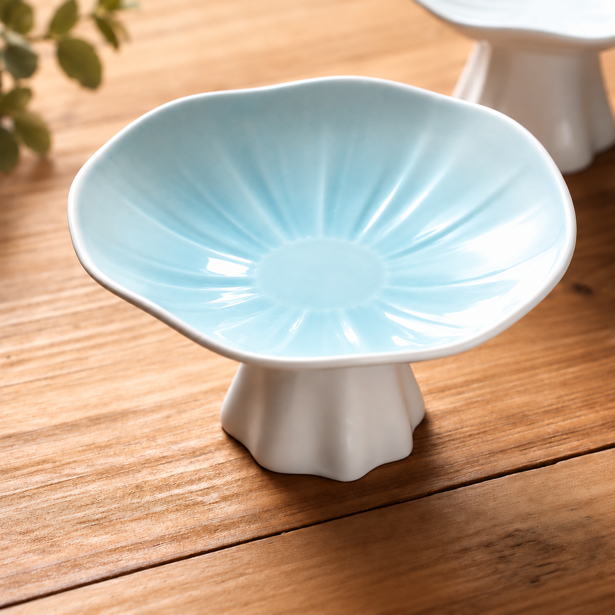Fluted Ceramic Pedestal Dish