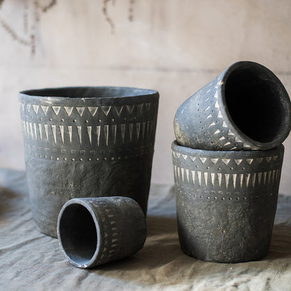 Etched Charcoal Ceramic Planter