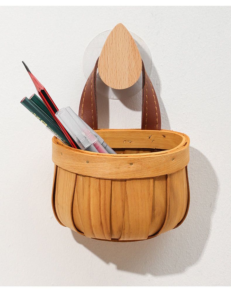 Handled Wood Wall Basket