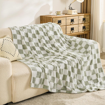 Checkered Knit Throw Blanket — Sage Green, 50"×60"
