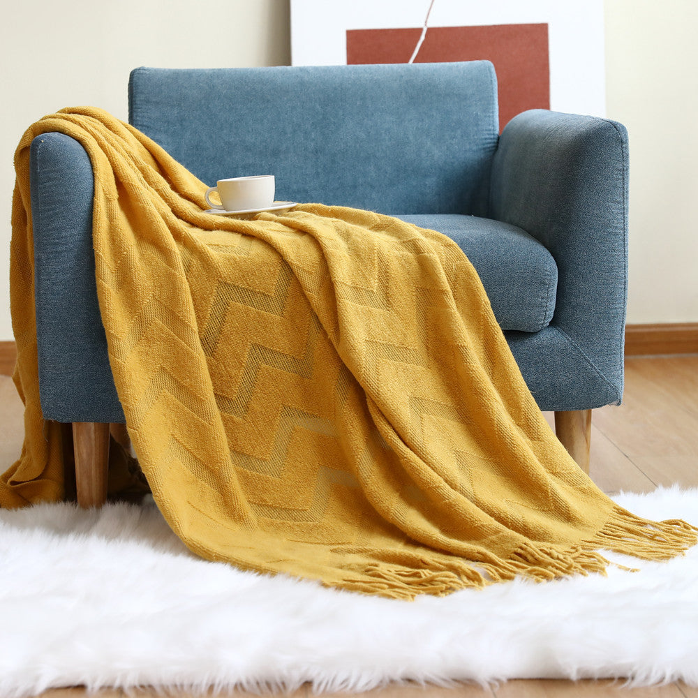 Geometric Tassel Knit Throw Blanket