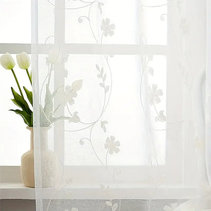 Pastoral White Embroidery Flower Vine Curtain Screen