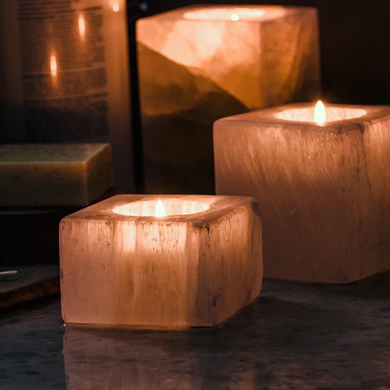 Selenite Cube Tealight Holder
