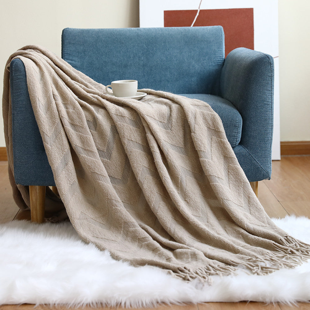 Geometric Tassel Knit Throw Blanket