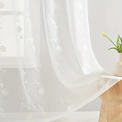 Pastoral White Embroidery Flower Vine Curtain Screen