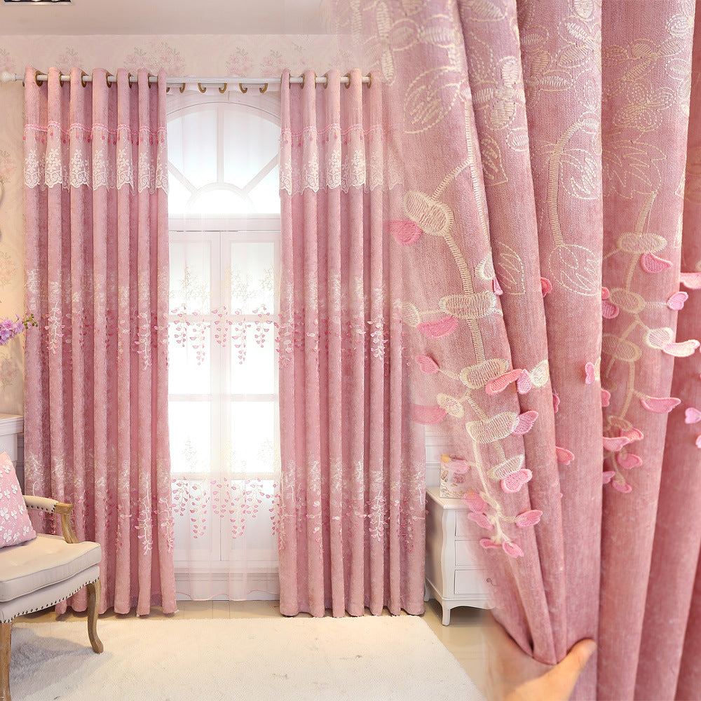 Embroidered Chenille Curtain for Living Room and Bedroom