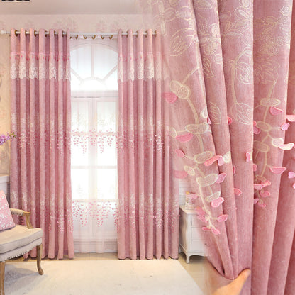 Embroidered Chenille Curtain for Living Room and Bedroom