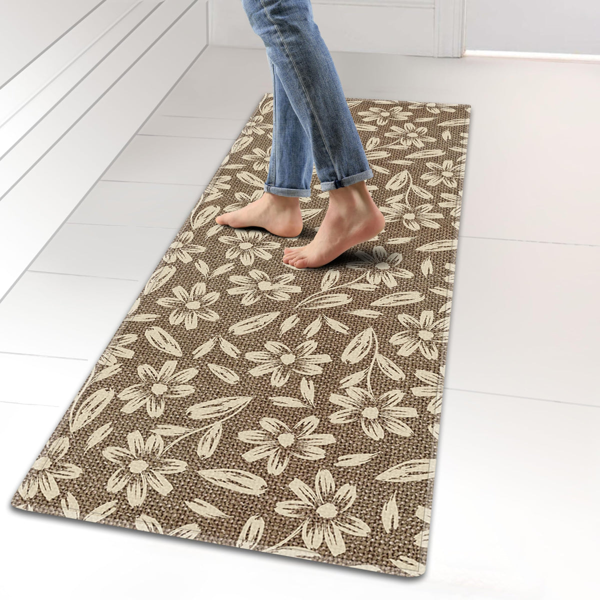 Washable Kitchen Rug — Floral, 17"×47"