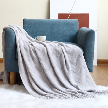 Geometric Tassel Knit Throw Blanket