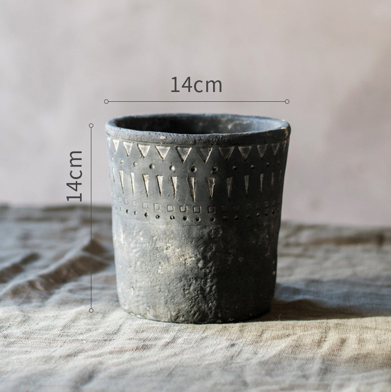 Etched Charcoal Ceramic Planter