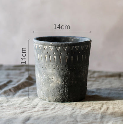 Etched Charcoal Ceramic Planter