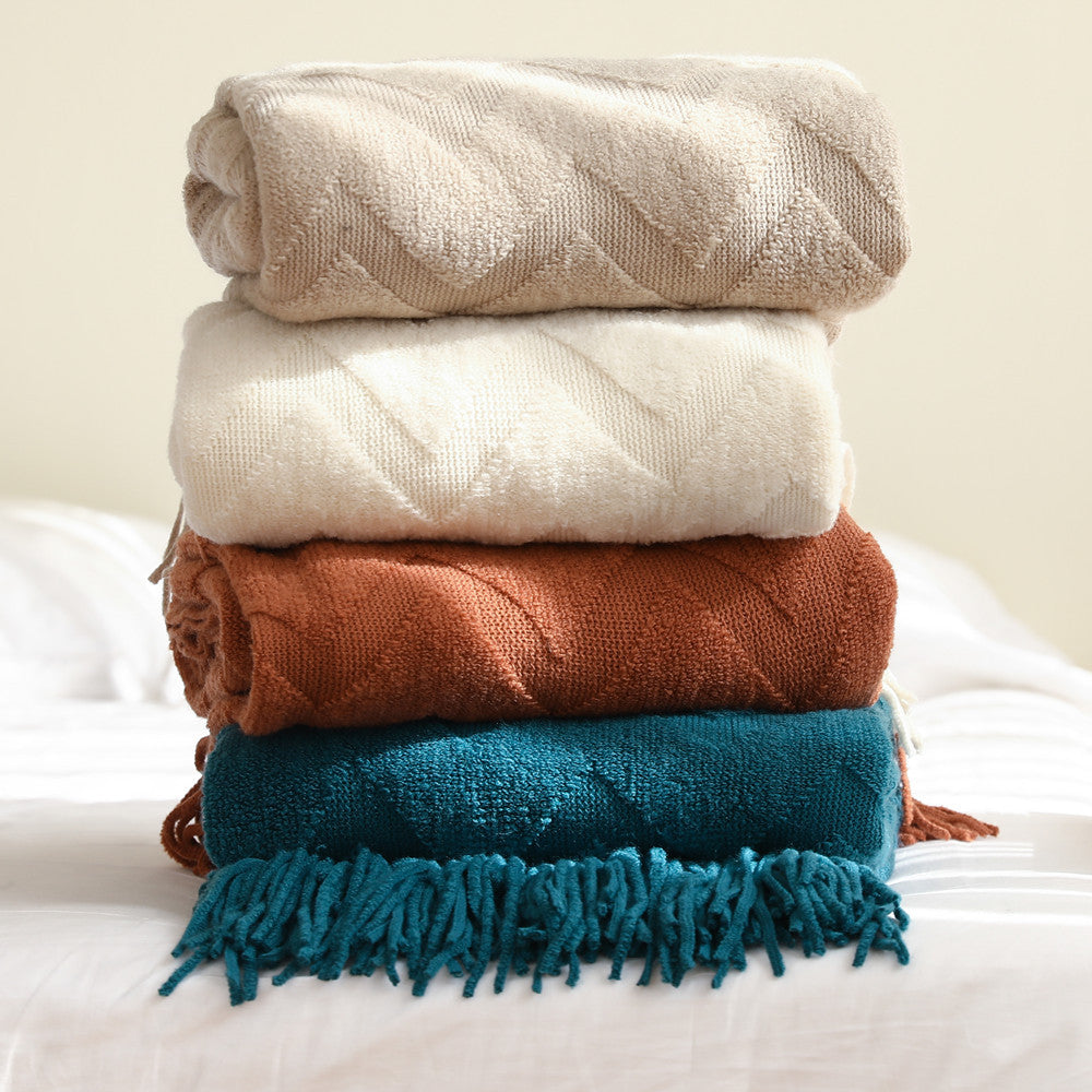 Geometric Tassel Knit Throw Blanket