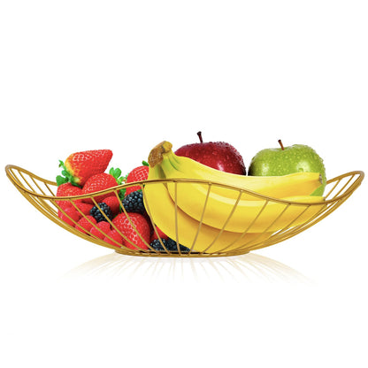 Lainrrew Metal Wire Fruit Basket Fruit Bowl Fruit Holder Fruit Storage for Kitchen Counter Metal Fruit Basket Fruit Holder Stand Storage Baskets for Countertop Home Decor (Gold)