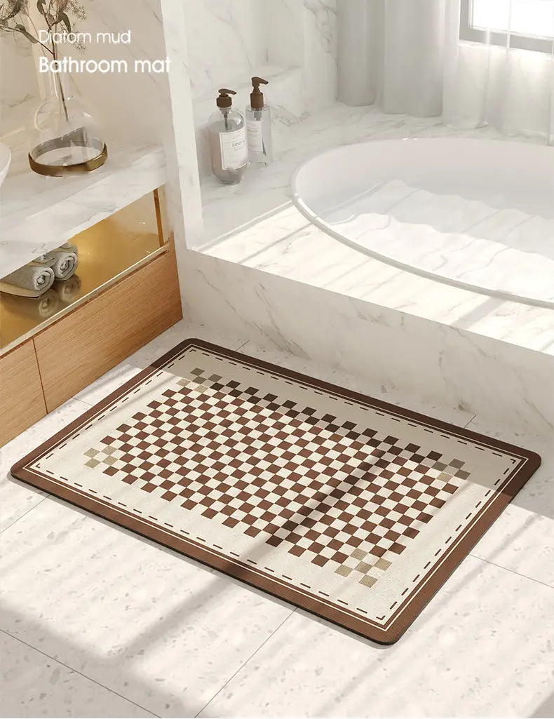 Diatomaceous Clay Chessboard Bath Mat, Quick Drying
